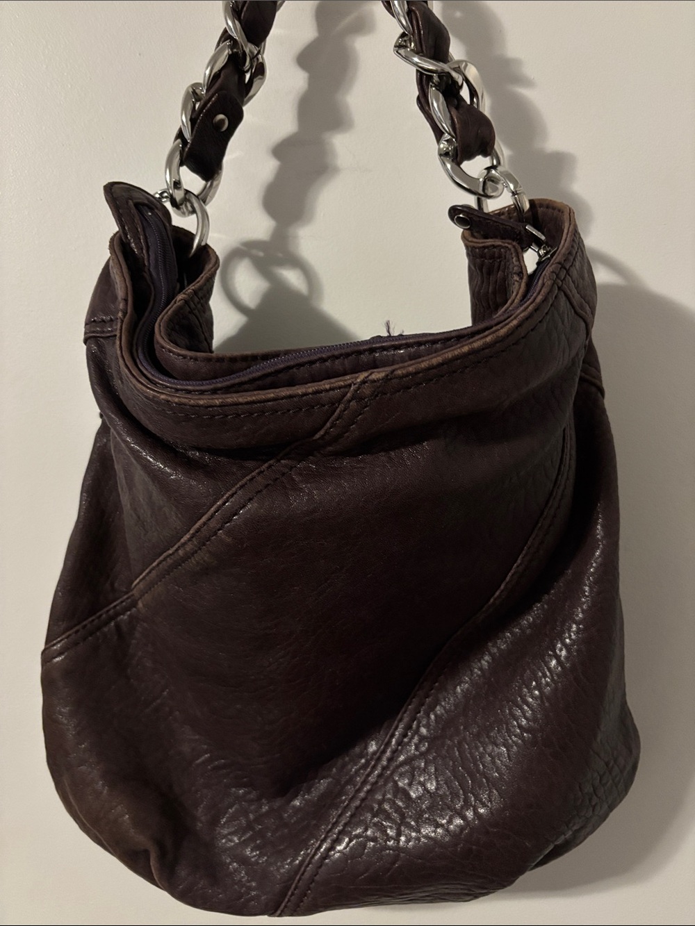 Michael Kors Dark Purple-Brown Pebbled Leather Hobo Bag
